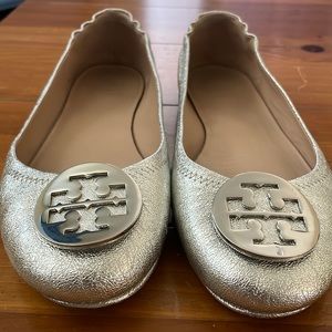 Tory Burch Metallic Silver Minnie Ballet Flat